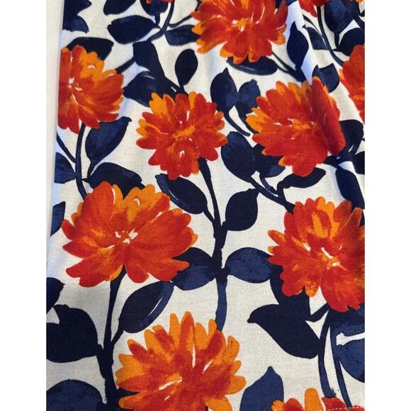 Garnet Hill Women's Size Large Orange Blue Sleeveless Floral Print Dress V Neck - Picture 2 of 7